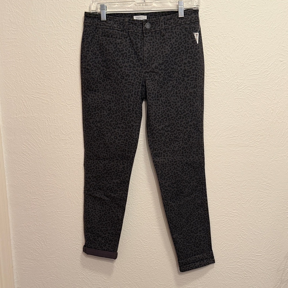🐆🐆🐆BOGOHO🐆🐆🐆Market& Spruce Women's Black Leopard Print Jeans-4petite